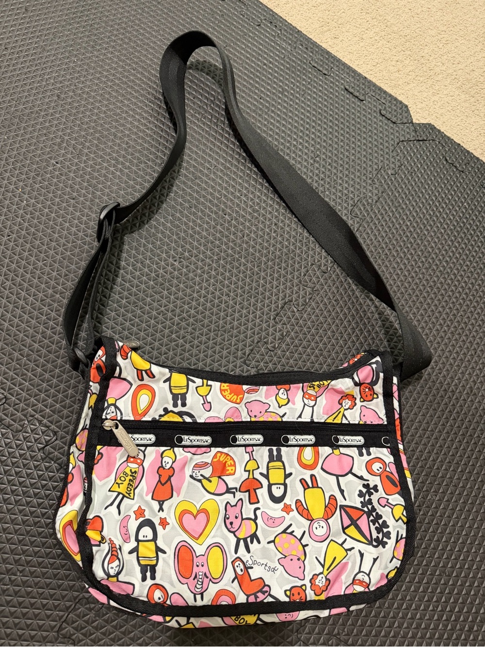 Lesportsac Pink White Yellow Cartoon Print Crossbody Shoulder Bag